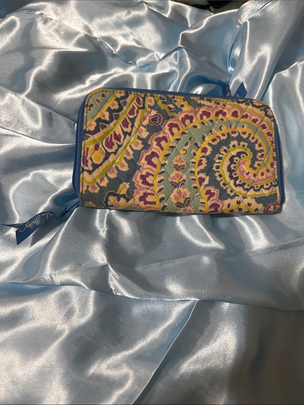 Vera Bradley Quilted Paisley Zip Wallet - Blue, Pink, Yellow